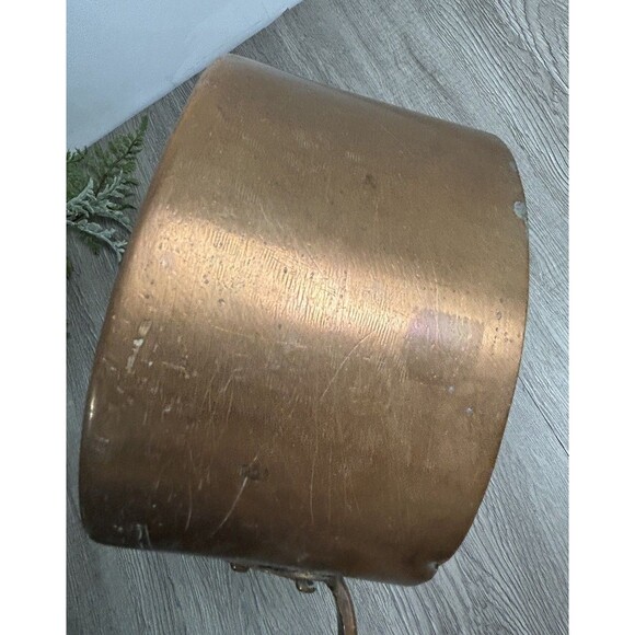 Antique Copper Cookware Sauce Pot Pan Tinned Copper Hand Wrought 6.5” - Picture 10 of 16